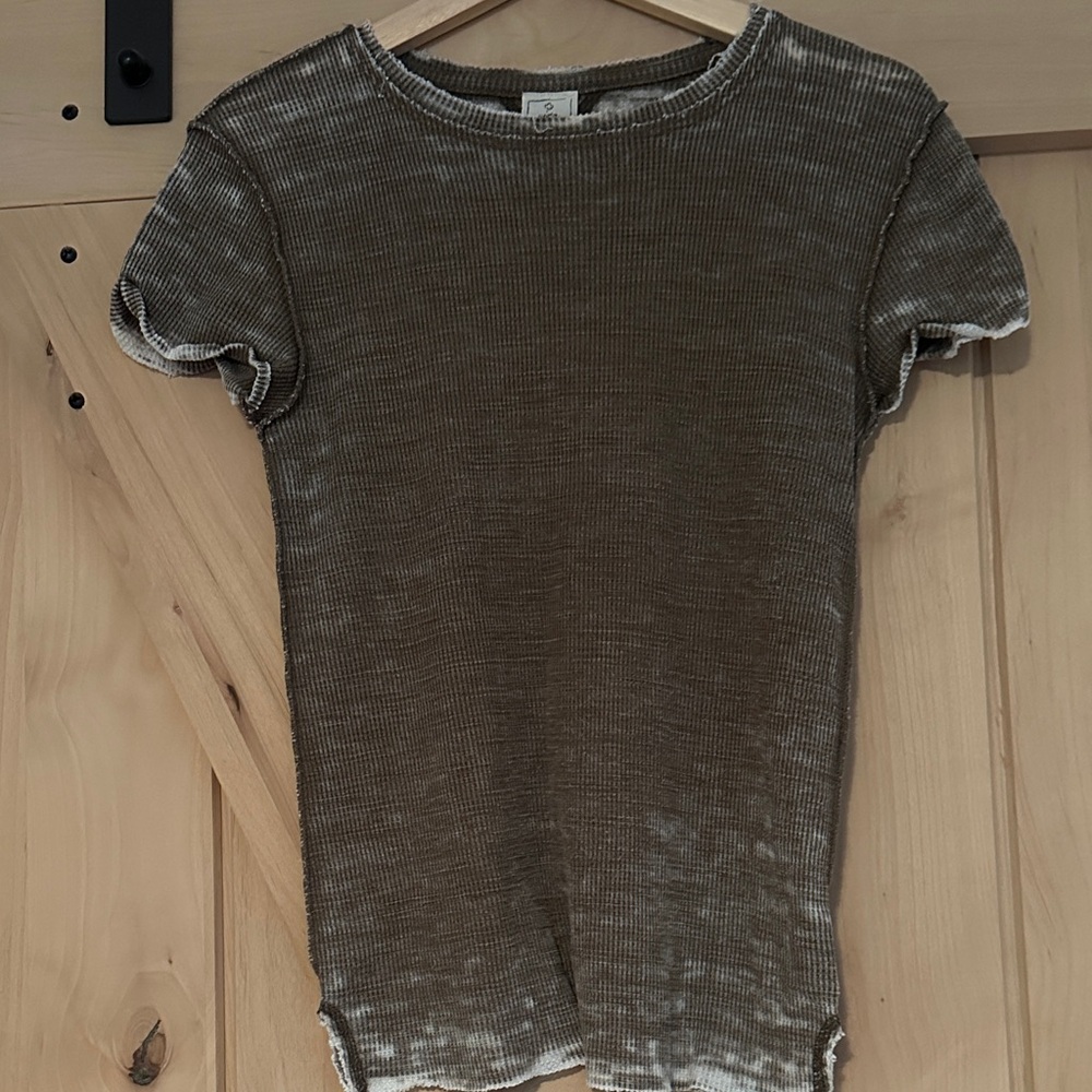 We The Free Brown Ribbed Short Sleeve Top